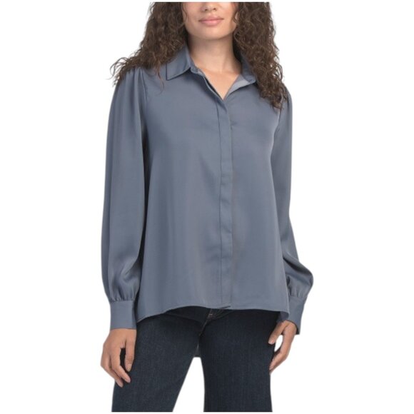 MODERN WORKS Puff Sleeve Hi-lo Button Front Blouse - Picture 1 of 2
